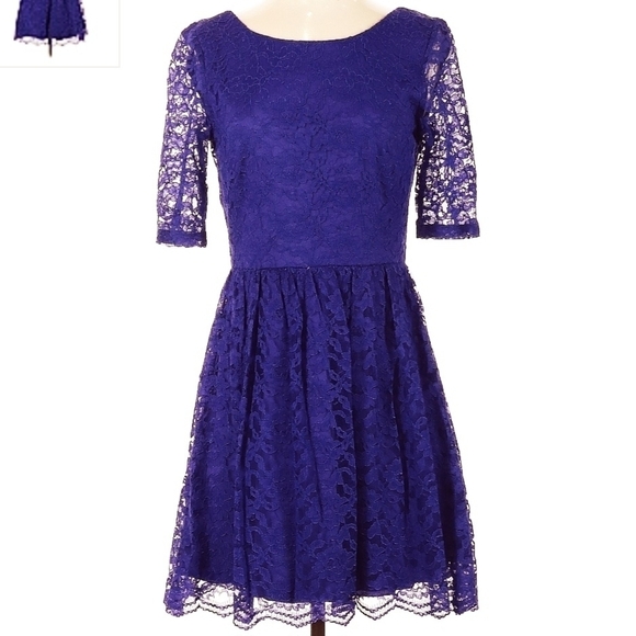 Jodi Kristopher Dresses & Skirts - Jodi Kristopher Elegant Purpley Blue Lace Dress Sheer Sleeves Junior's Size 5